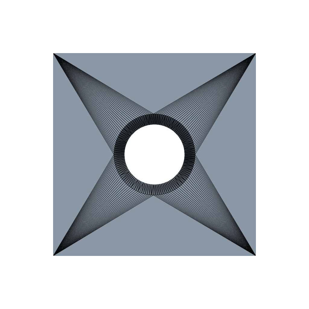 Top-down render of a cube with a through-hole produced by the Touch engine